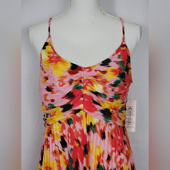 Nanette Lepore Floral Pink Print Pleated Midi Dress Women's Size 10 New - Picture 6 of 12